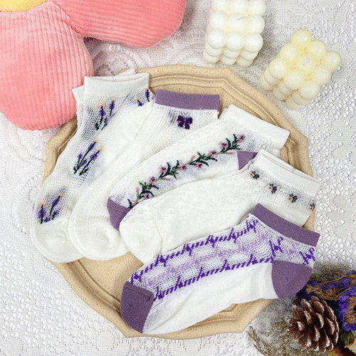 [달링걸] 보라꽃망사양말 5개세트