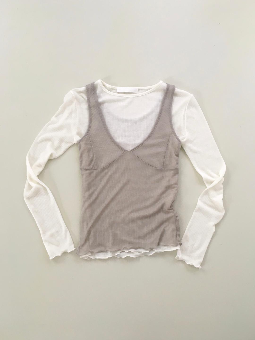 오아브 [ivory&grey 당일출고] layered golgi t & sleeveless set (3 colors)