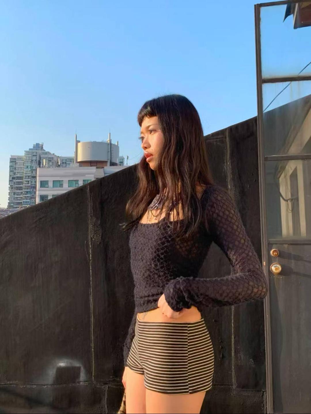 Nice big neckline black long sleeve top