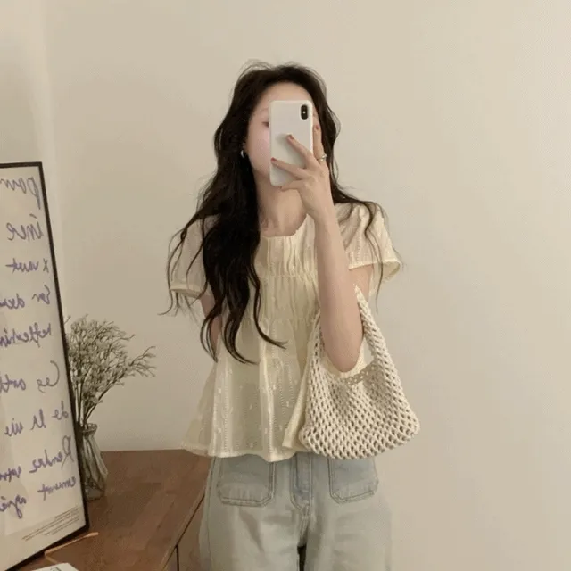 퍼릴 캉캉 여리 밴딩 블라우스(2color)