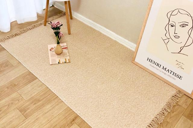 물세탁 거실 침실 주방 단모 소형 사계절 러그 태슬 면 카페트 2colors 4size