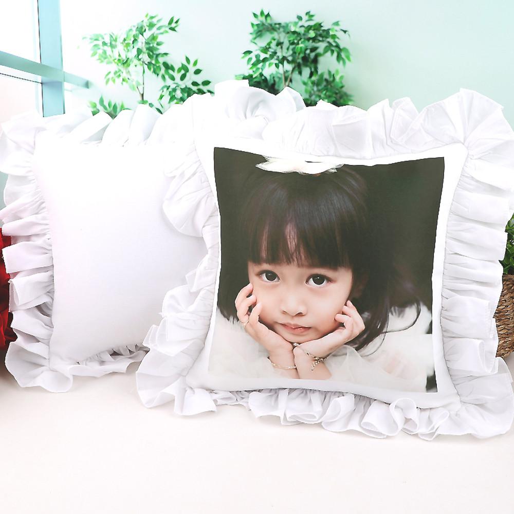 화이트 사진 포토 프릴쿠션 38x38cm 연인 커플 친구 생일선물 귀여운 커버