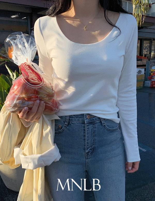 디어먼트 [가을🤎15%][직진배송/3만장돌파][기본티/이중원단/S,M,L][MNLB] 클레어 심플 유넥 쫀쫀 슬림 티셔츠