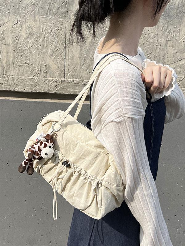 ✨가을신상/발레코어룩✨ 어반 데일리 나일론 바스락 스트링 셔링 스퀘어 숄더백