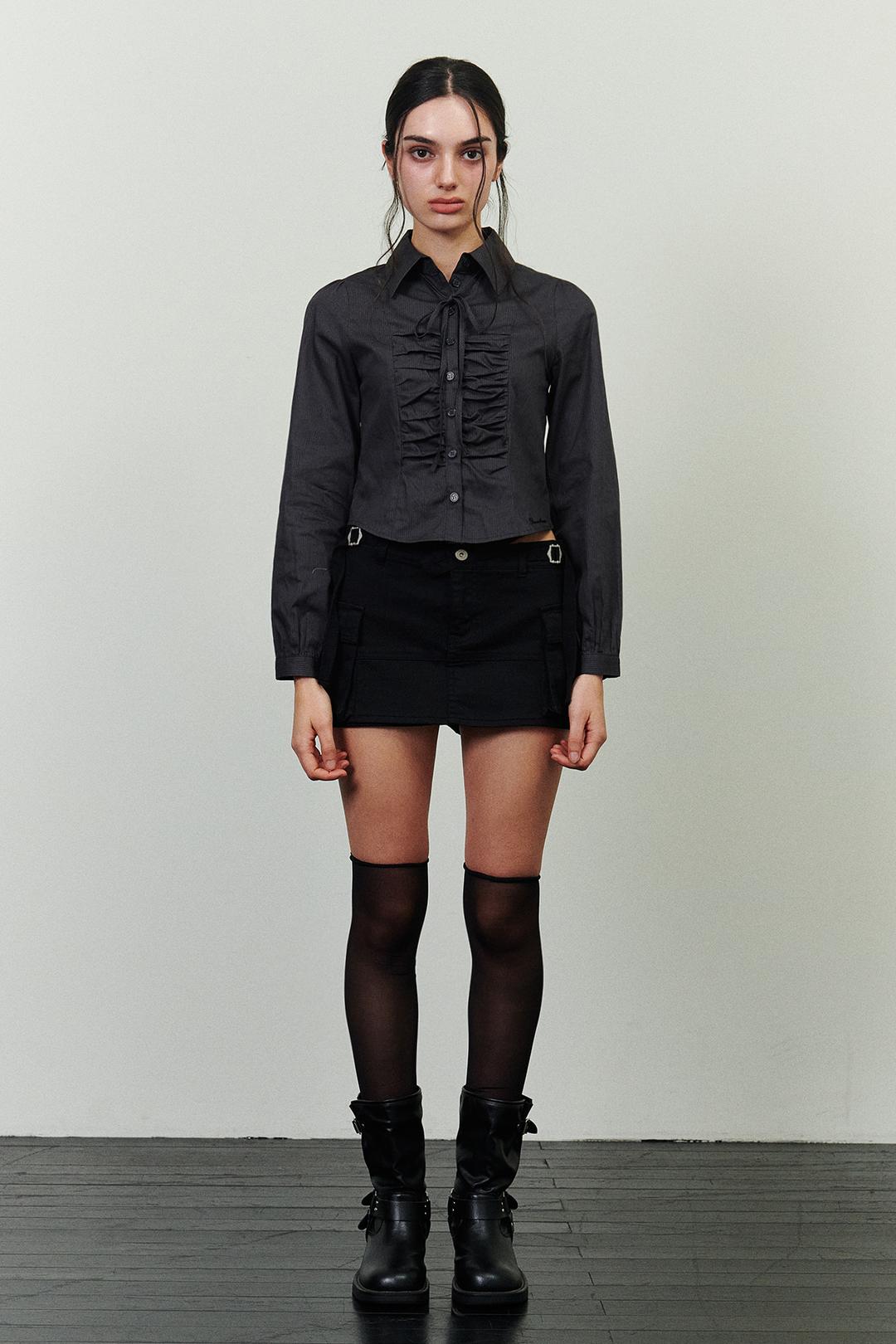 [9/20~] ELIN SHIRRING SHIRT charcoal