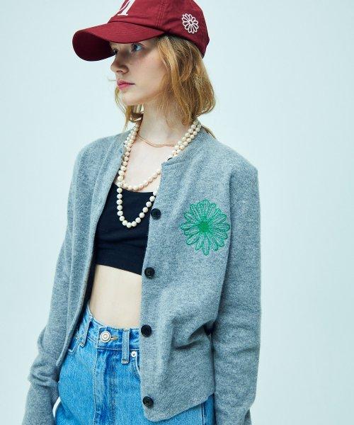 CASHMERE BLENDED CARDIGAN ROUND NECK_GREY GREEN