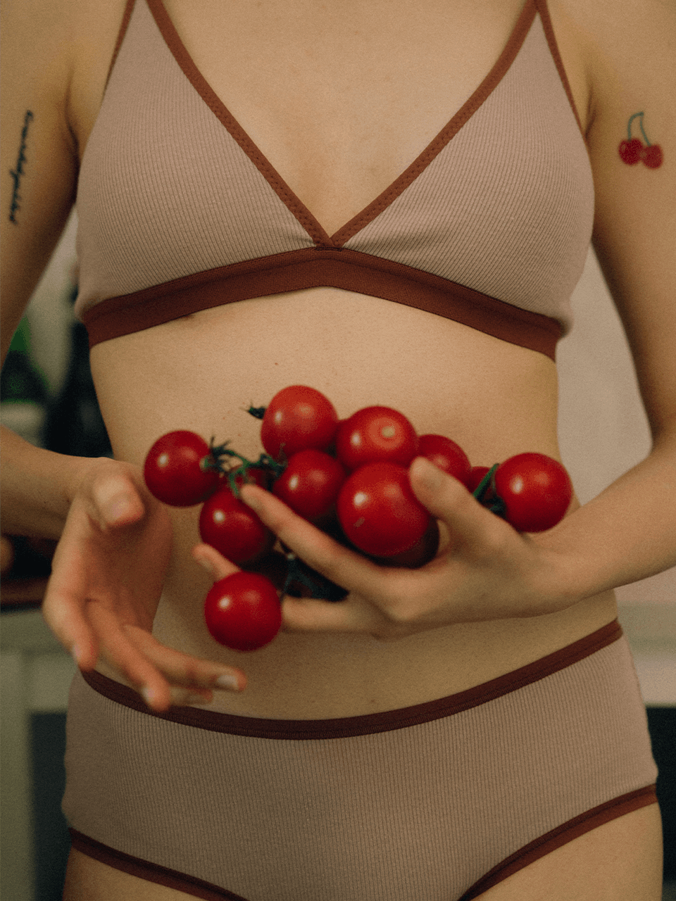 (set) Triangle ribbed modal bra & panties in red bean_레드빈 브라&팬티