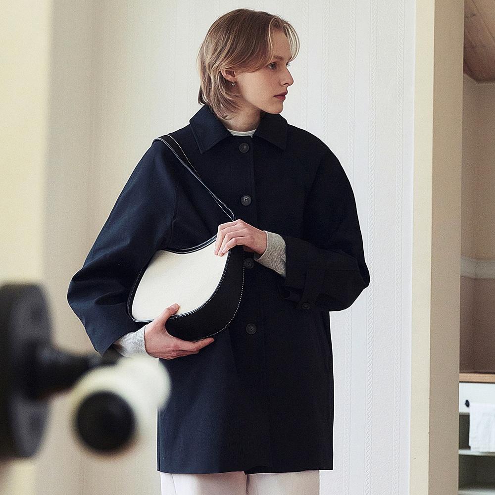 코튼 싱글 하프 코트 - 네이비