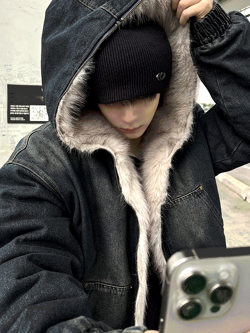 누닐 퍼트리밍 후드 다크청 점퍼