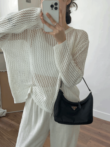 레이어드🌊여름니트) 4컬러 트레비 여리여리 루즈핏 긴팔 그물 니트