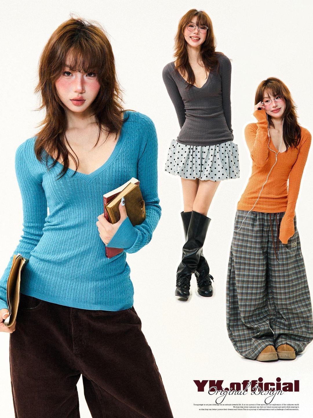 미국식 브이넥 슬림핏 반팔티 여성용 데일리 상의