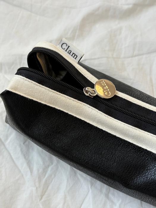 Clam round pencilcase _ Leather black
