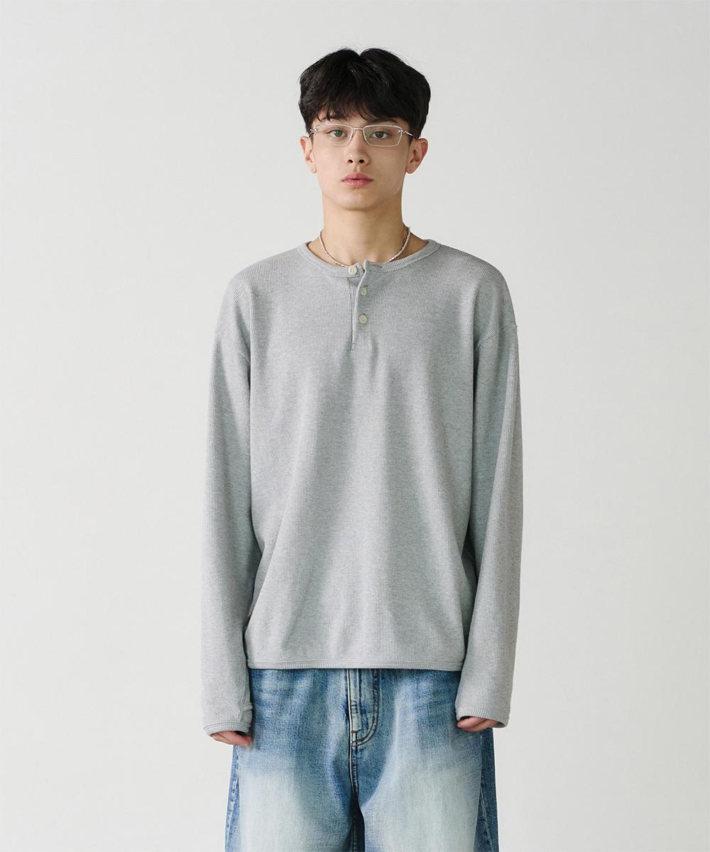 4차 재입고 [25S/S] waffle henleyneck long sleeves (melange grey)_4월8일 예약배송