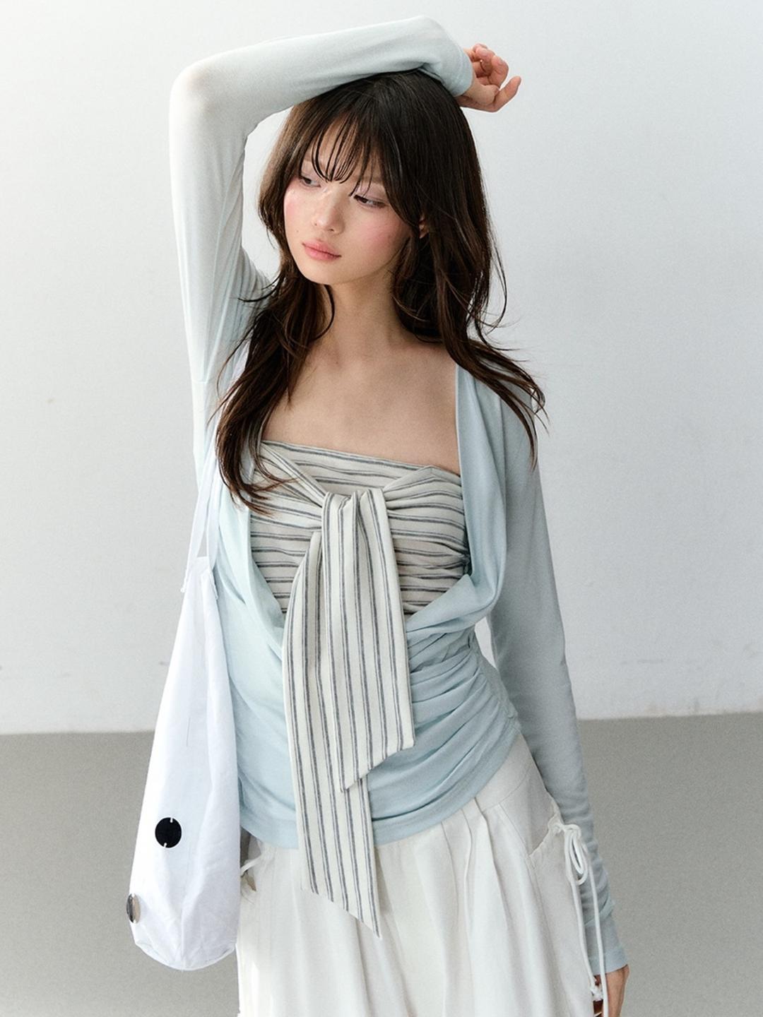 Soote Season Stripe Knot Tube Top & Slim Cover-up Top