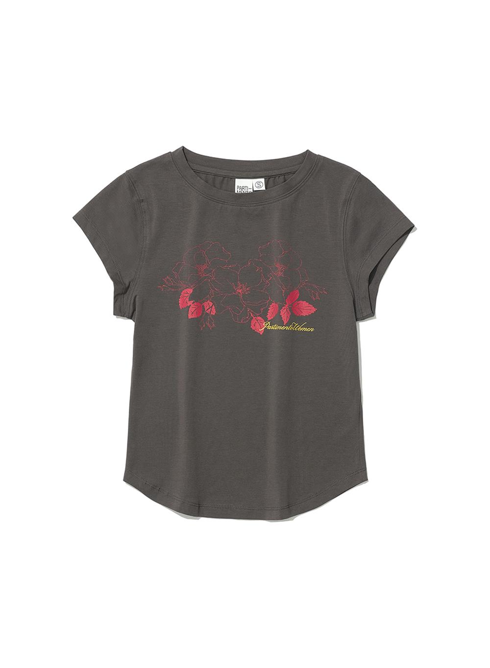 [WOMEN] FLORAL PRINTED SHORT SLEEVE TEE_CHARCOAL