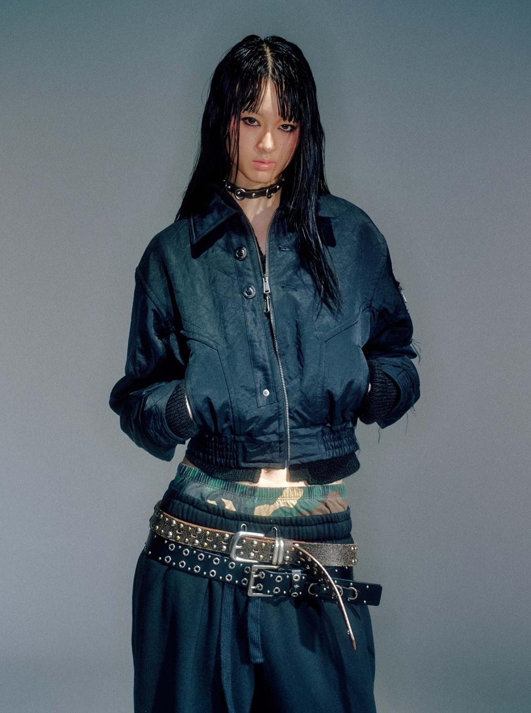 WOMEN MATTY QUILTED BOMBER JACKET BLACK