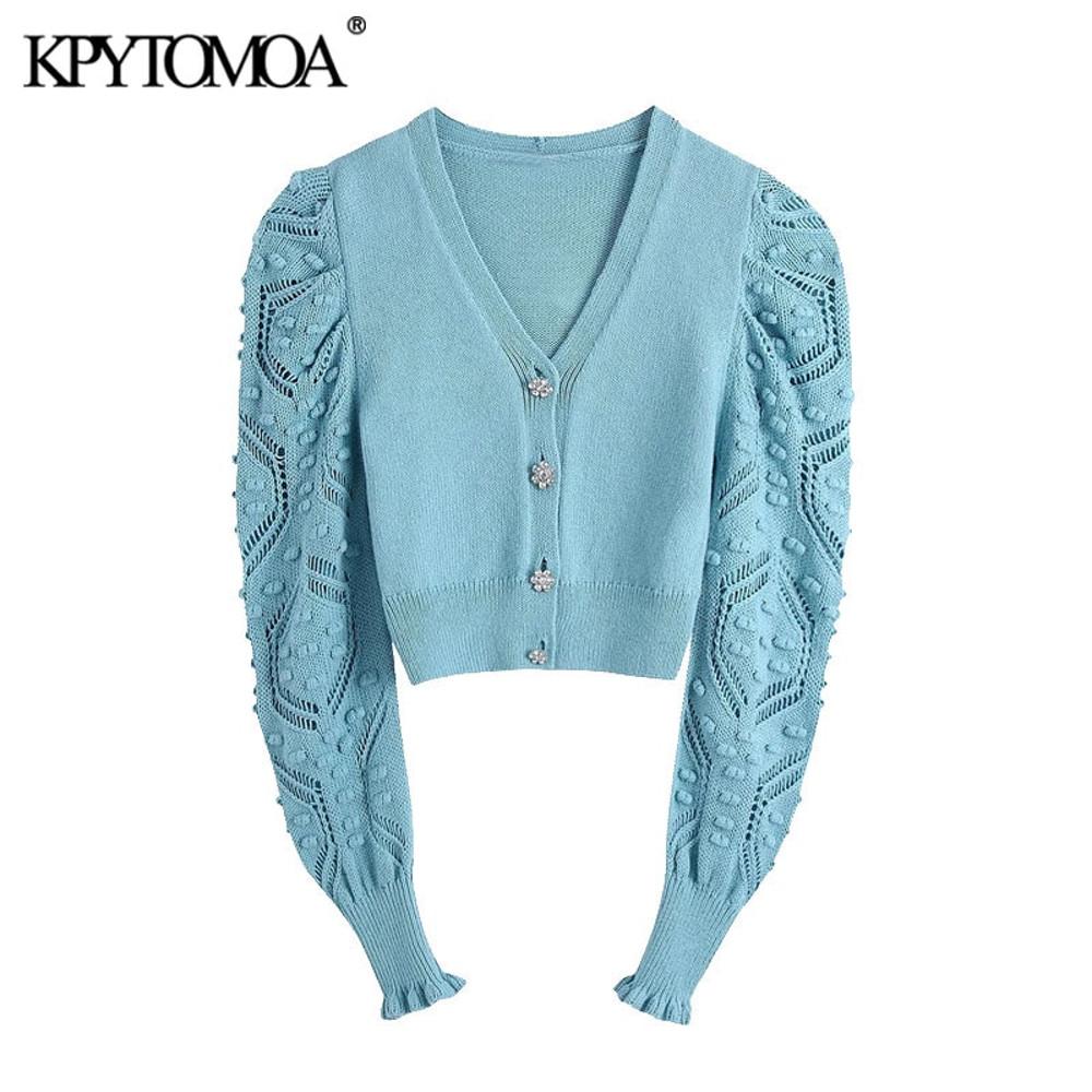 여성 숏가디건 겨울 크롭가디건 볼레로 KPYTOMOA 패션 보석 버튼 크롭 니트 카디건
