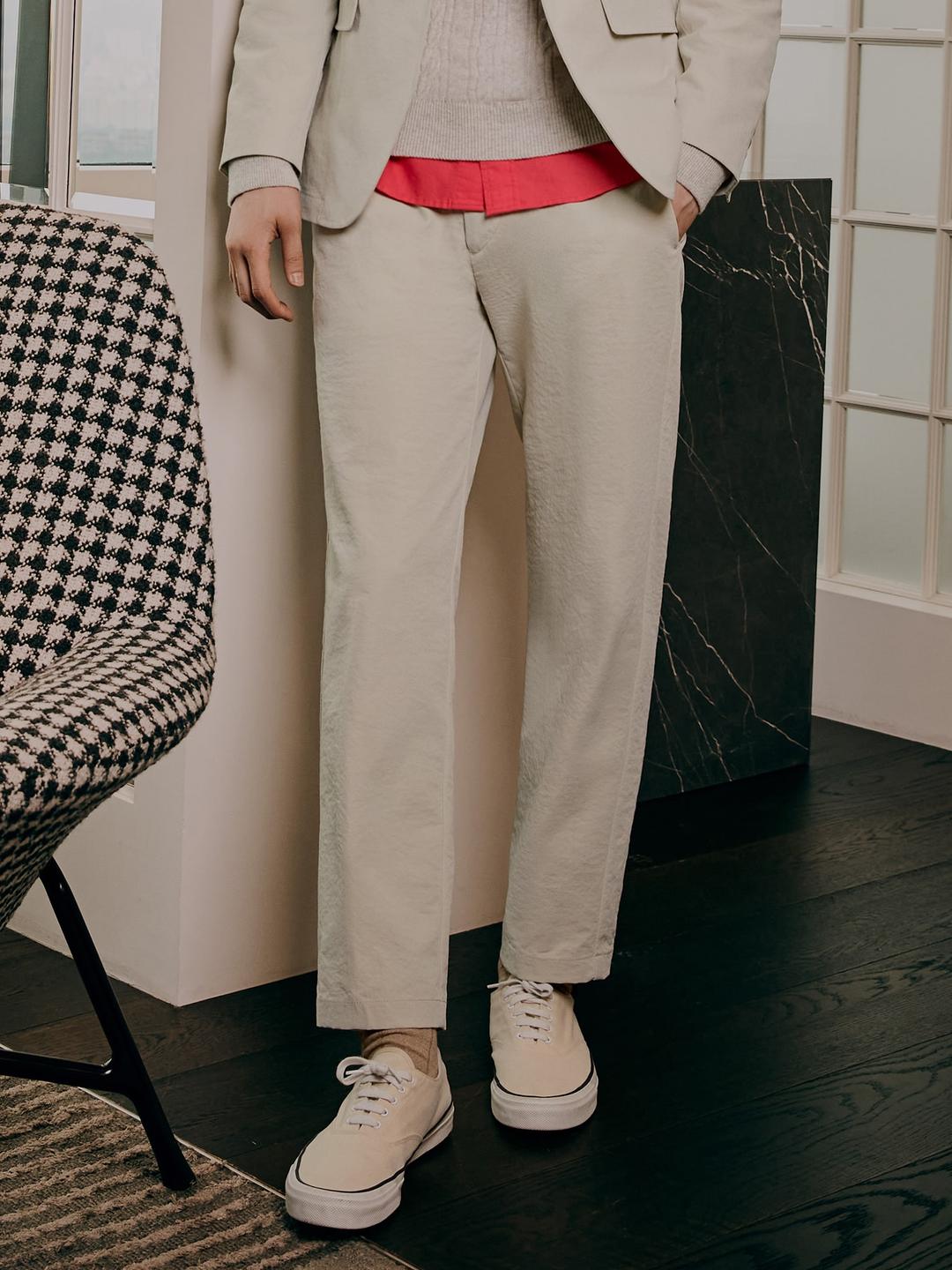 폴리 트윌 테이퍼드 핏 셋업 슬랙스 - 아이보리