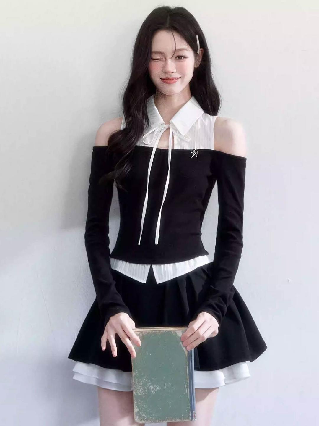 [FRAGILE HEART] Fake Two-Piece Shirt Layered Long Sleeve