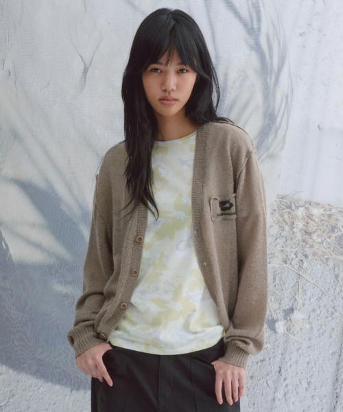 Logo Patch Hairy Cardigan Warm Grey