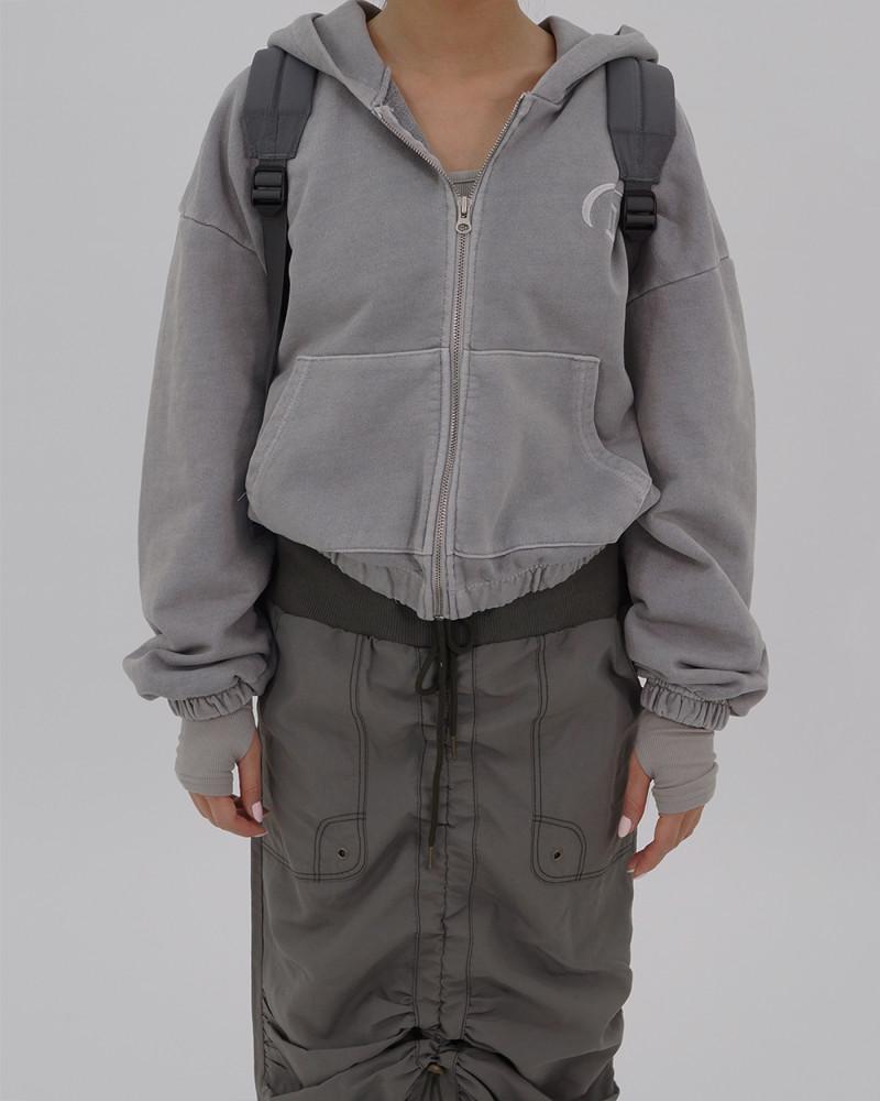 [2컬러] 캐쥬얼 세미크롭 피그먼트 후드 집업