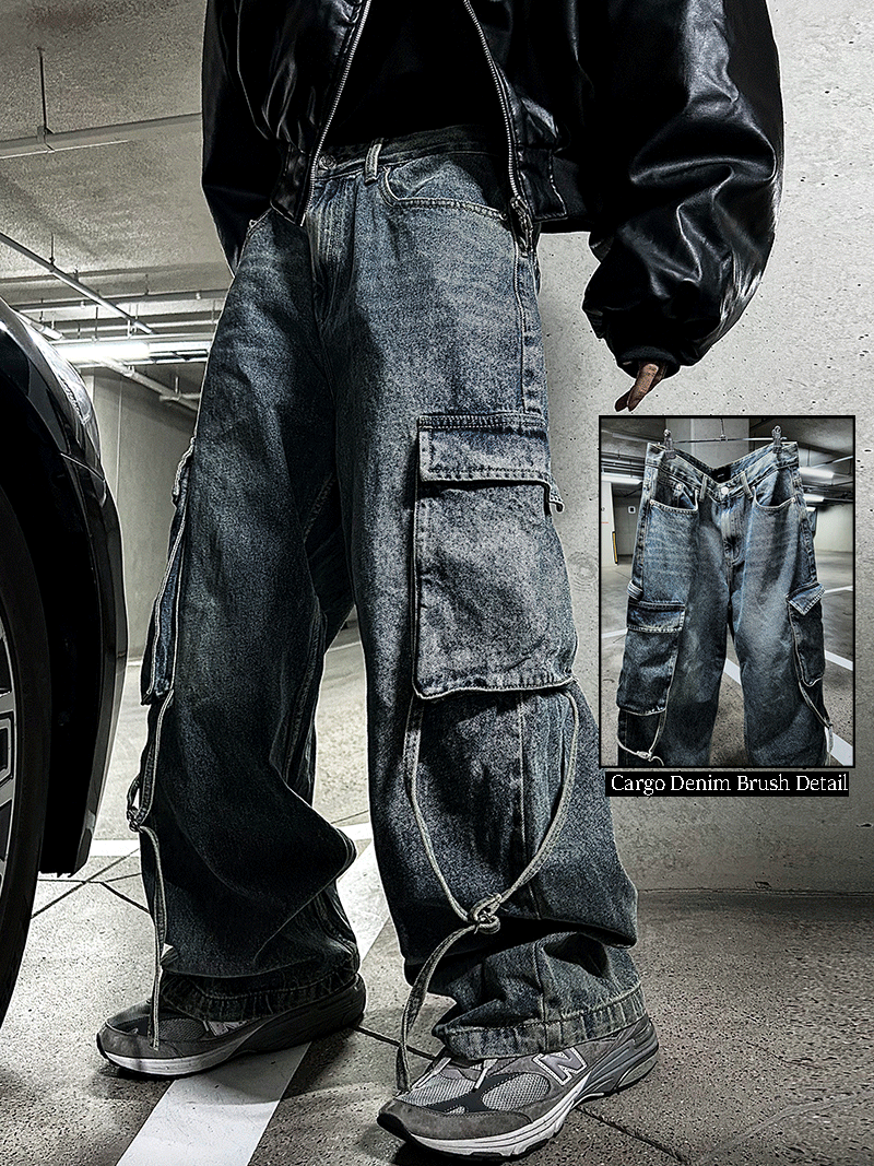 [500장돌파] 베리테 브러쉬 와이드 스트랩 카고 데님 (new 상품 최애 반응)