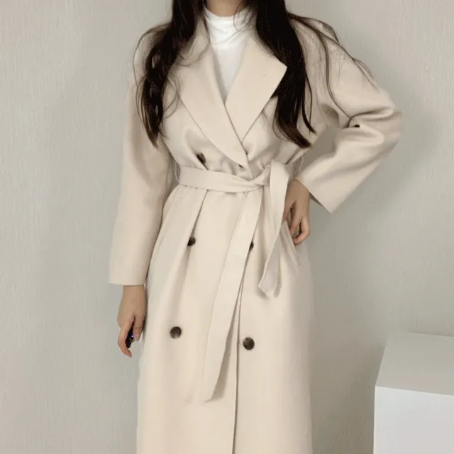 [작년완판/울함유]밀링지 벨트 더블 롱 코트
