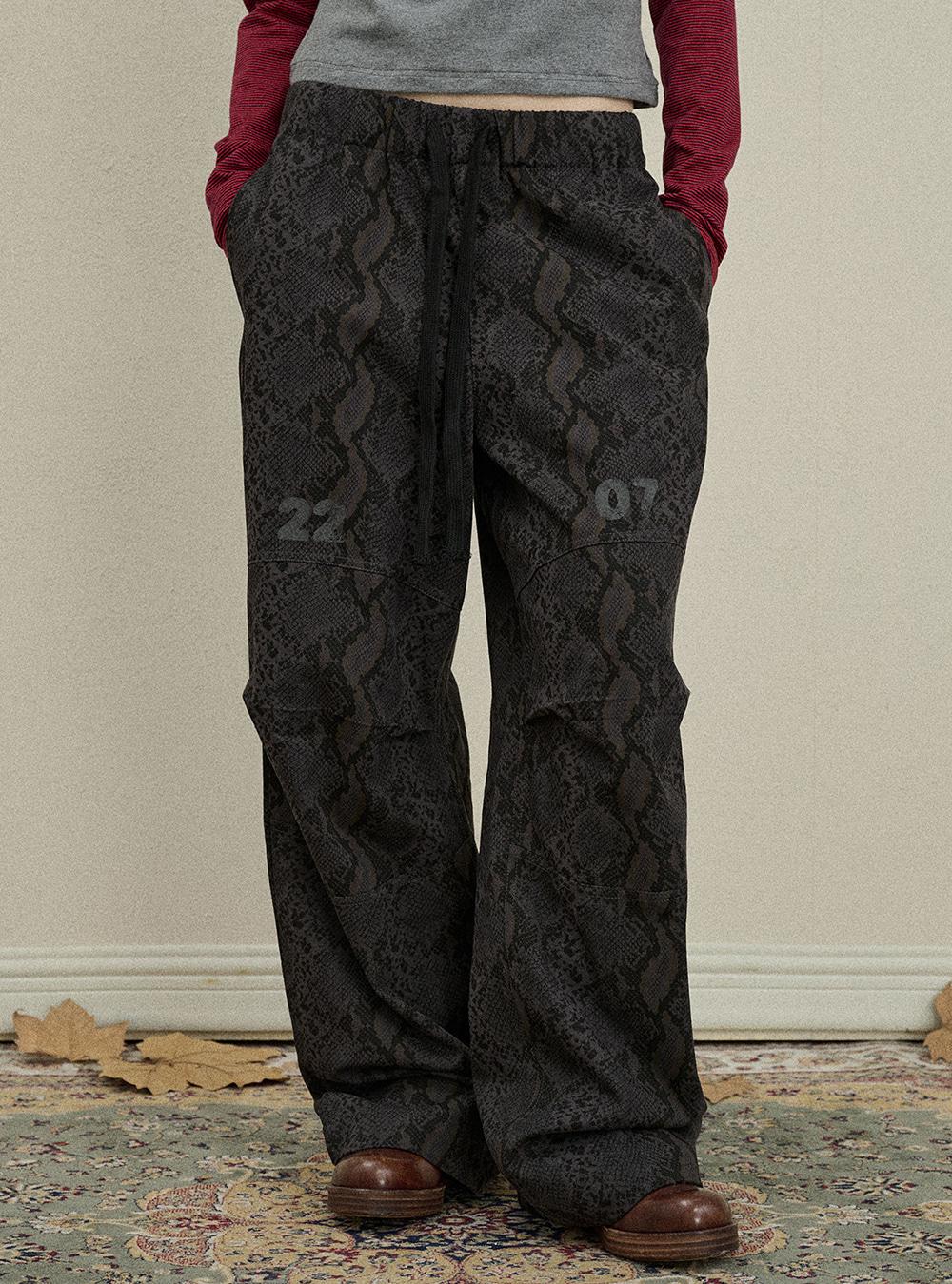 Casual Snake Print Wide Cargo Pants