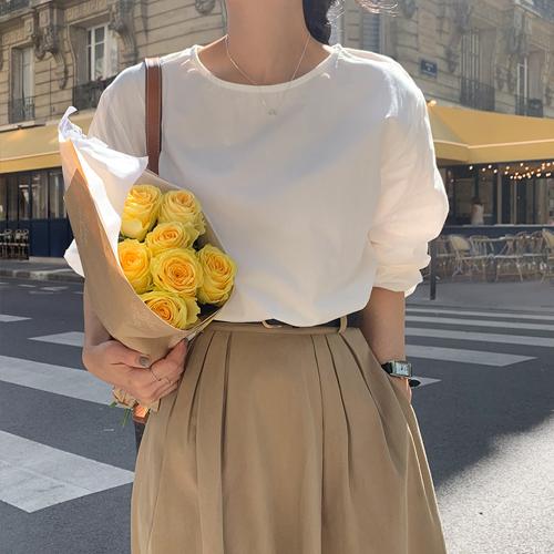 [5천장돌파🔥][당일발송🚚][하객룩/봄블라우스][MNLB] 마레 플레인 라운드넥 코튼 블라우스