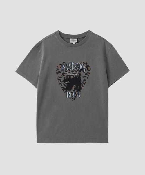 LEOPARD HEART CAT PIGMENT T-SHIRT CHARCOAL