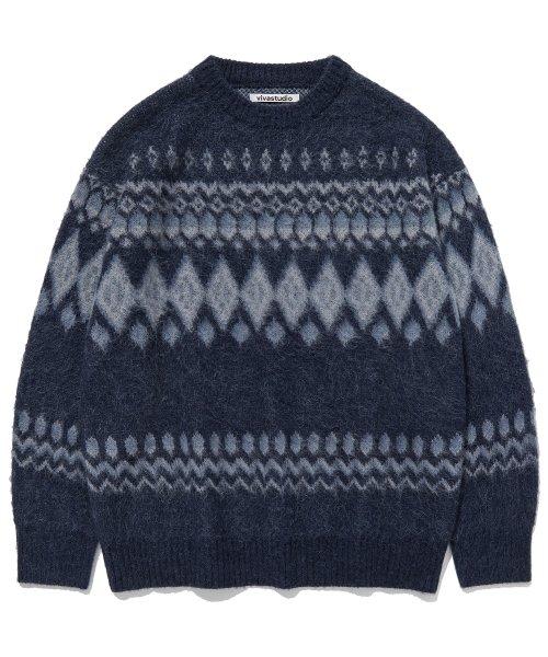 NORDIC ALPACA ROUND KNIT [NAVY]