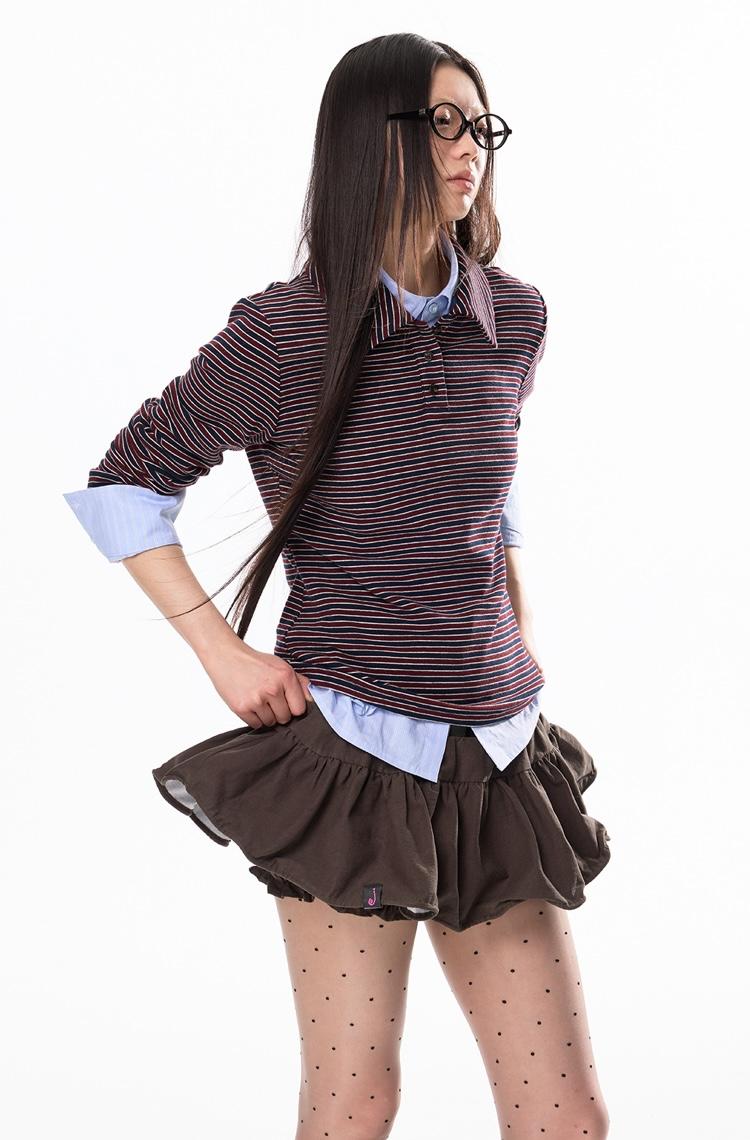 JIKOO Stripe Polo Slim T-shirt