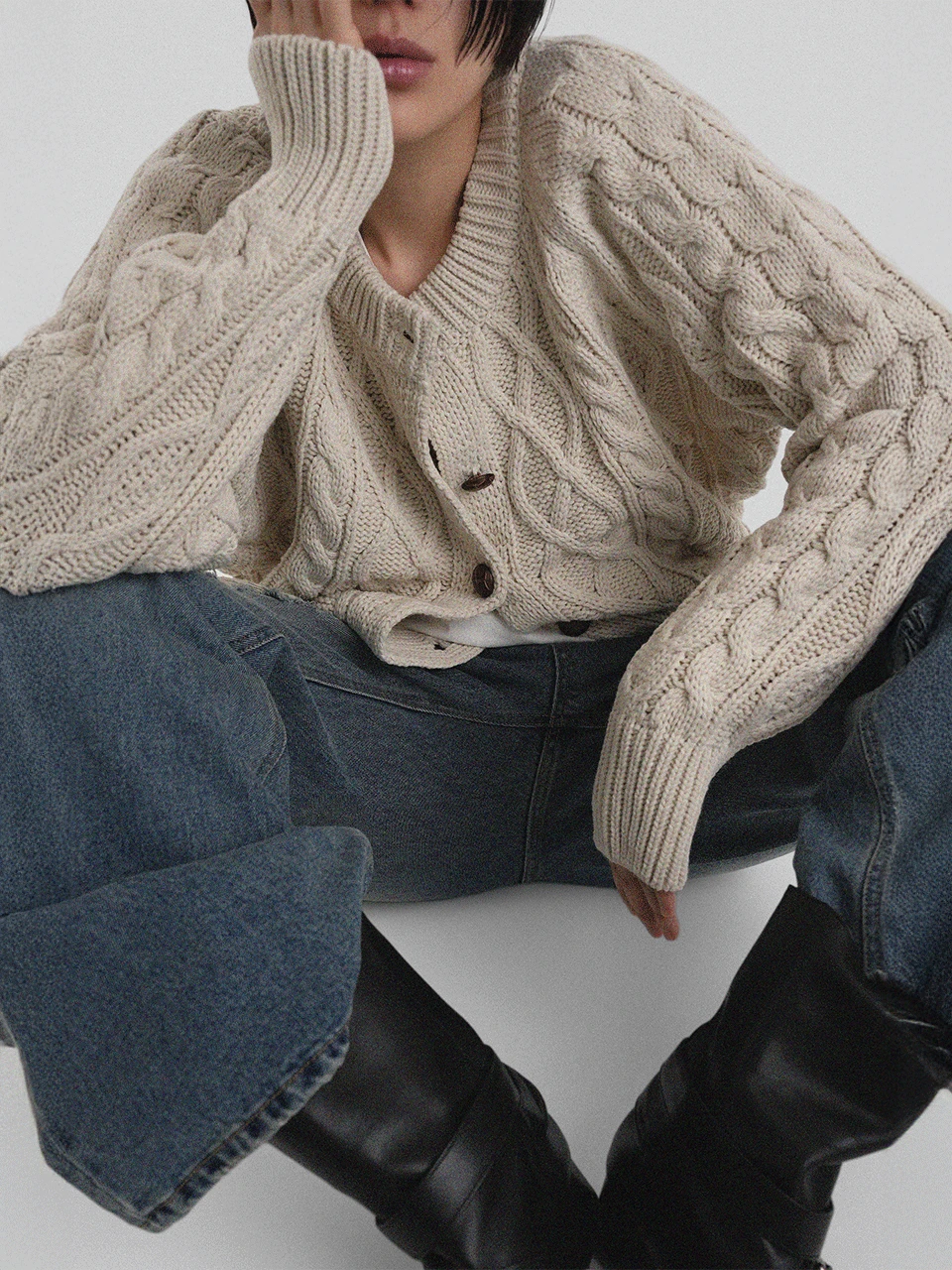 우드케이블가디건