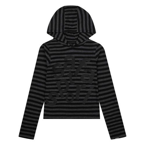 1/2 TICKETING STRIPE BORDER HOODIE (BLACK)