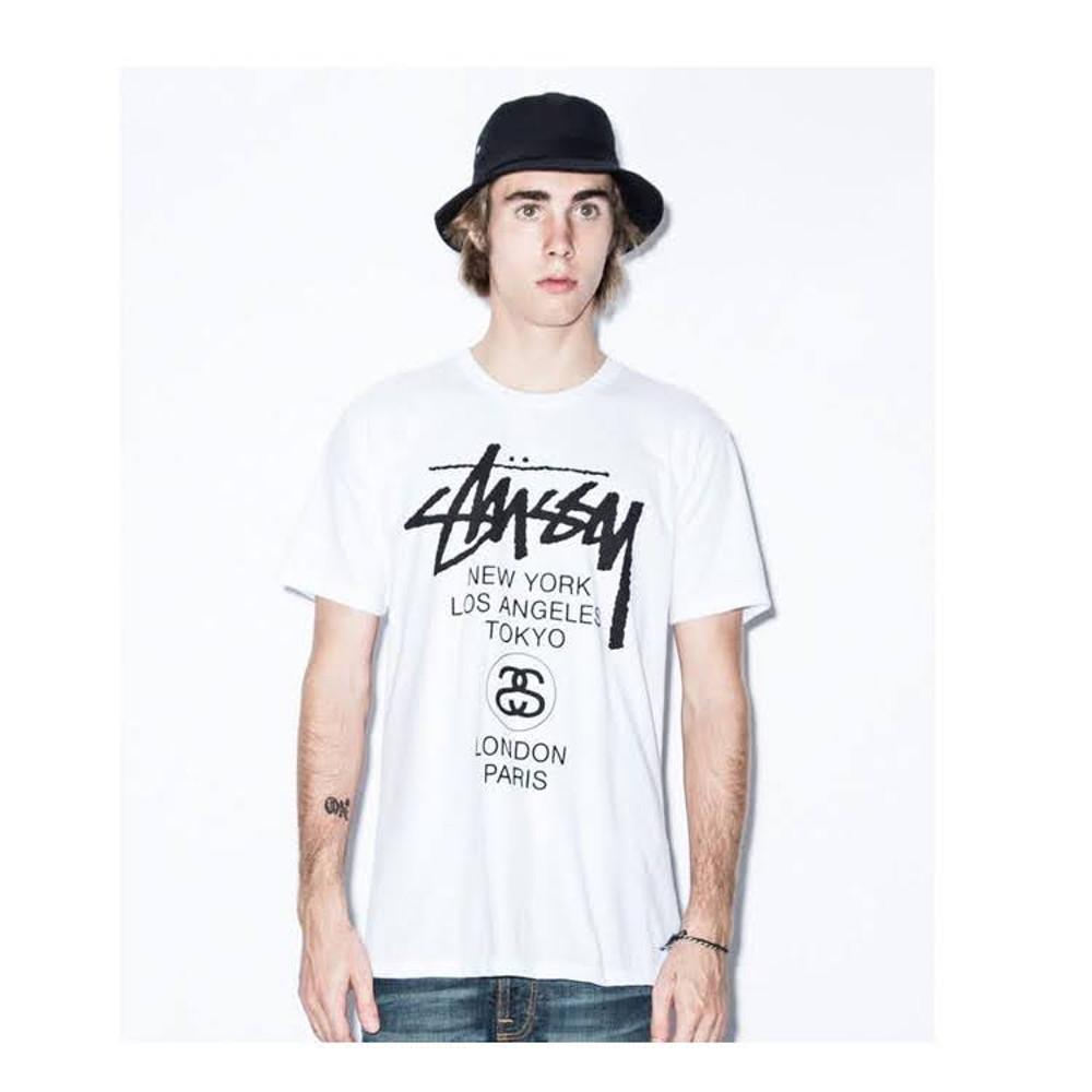 스투시 월드투어 반팔티 2021년 2024년 화이트 남녀 커플 티셔츠