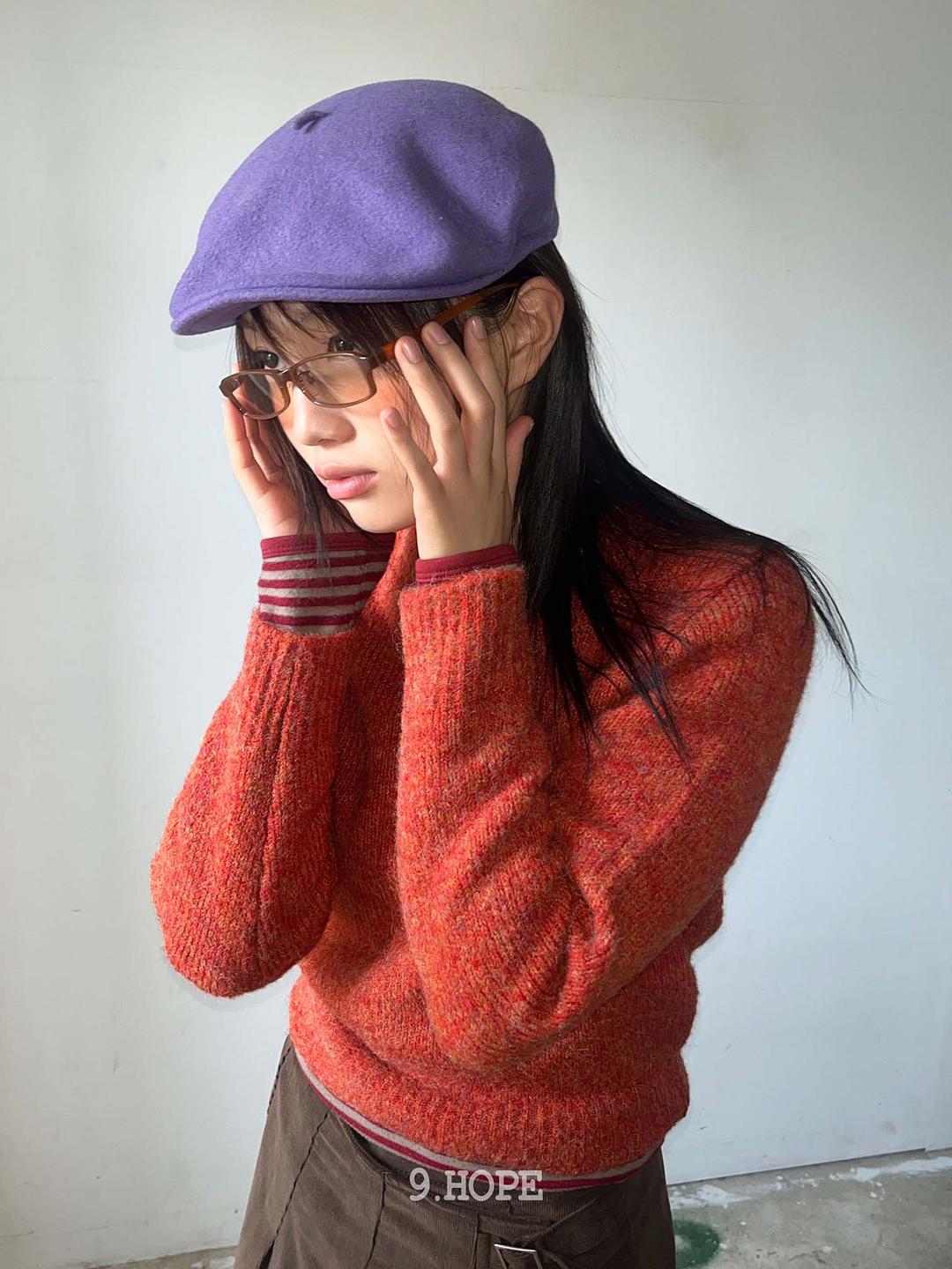 브러쉬 U넥 크롭 니트