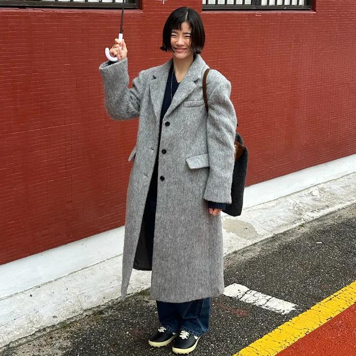 ALPACA SINGLE LONG COAT - GRAY