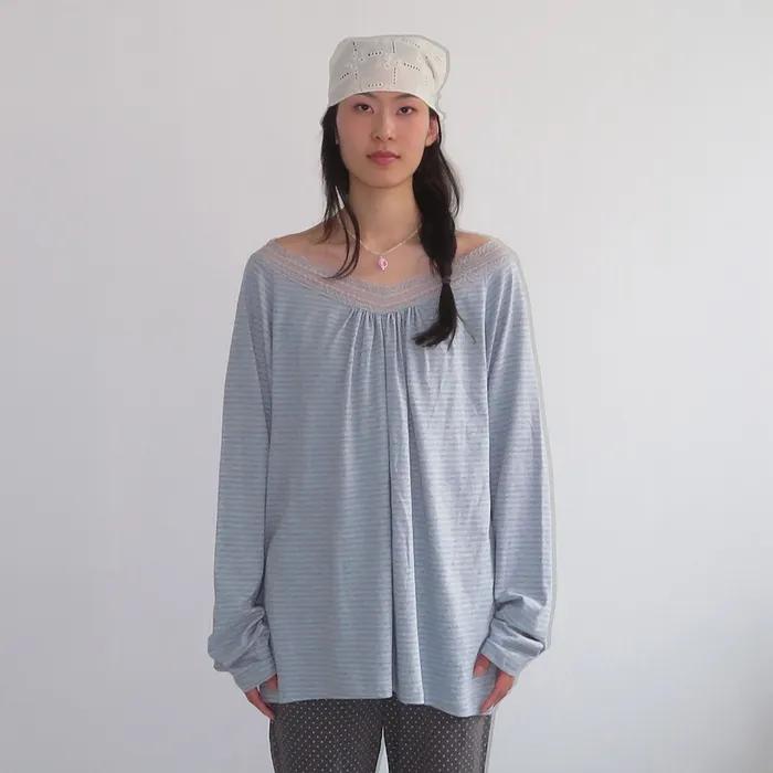 Lace V-Neck Tee, Blue