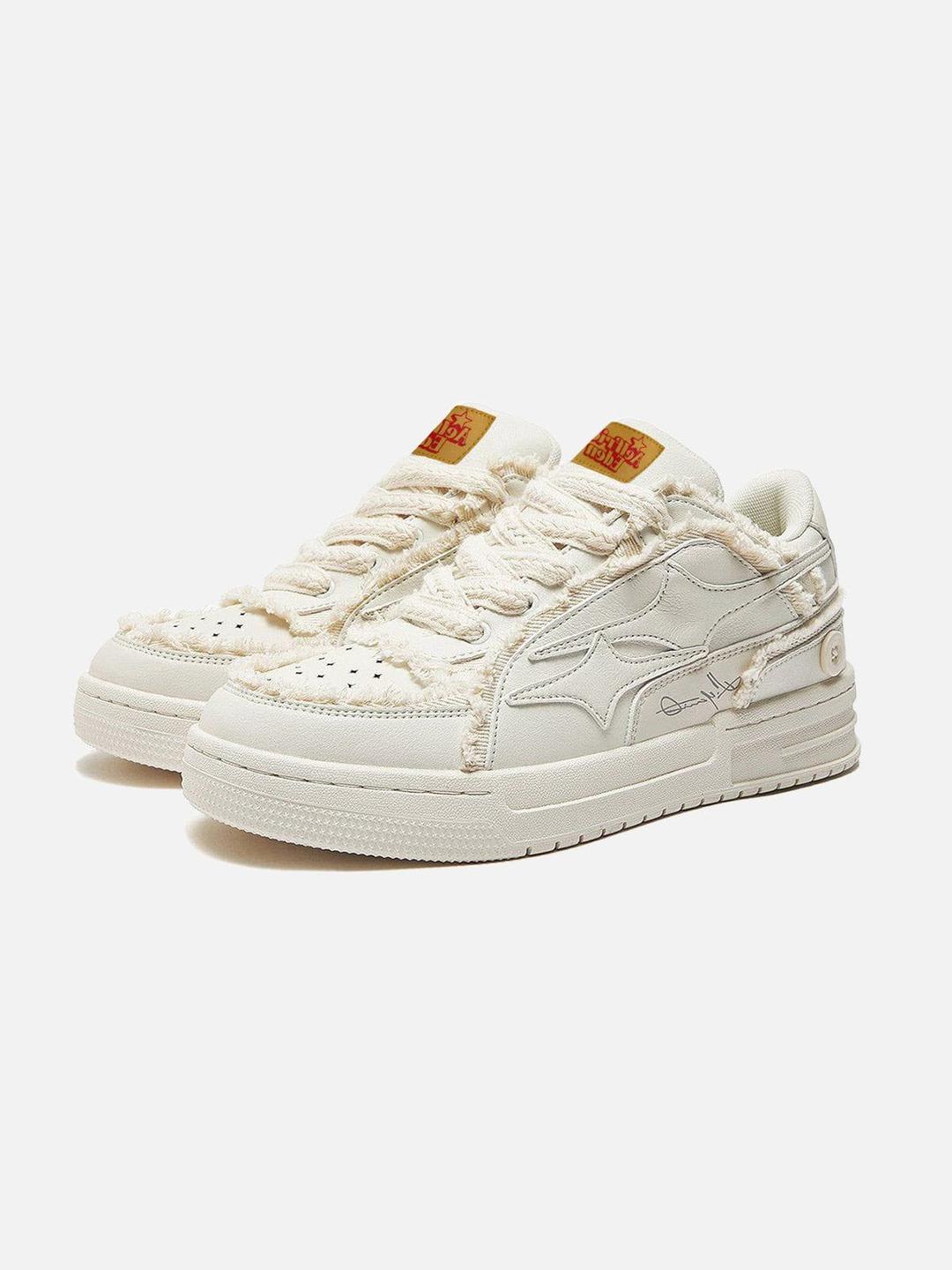 StarryClimb Embroidery Star Raw Edge Skate Shoes - Beige White / 35