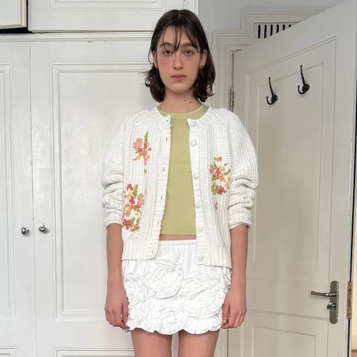 Flower Hand Embroidered Cardigan (Cream)