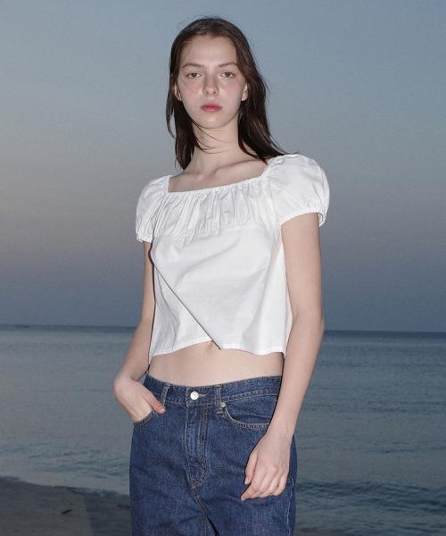 SHIRRING COTTON TOP_OFF WHITE_LC242_BL01OW