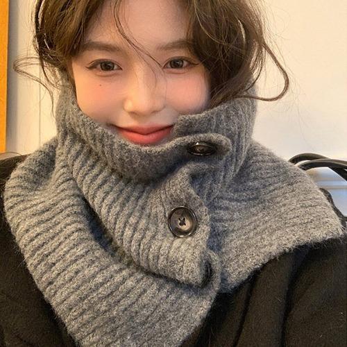 비키 넥워머 터틀넥 골지 니트 뜨개 단추 바라클라바 방한 쁘띠 털 목도리 케이프 머플러 목폴라 숄 발라클라바 겨울 데일리 레이어드 목토시 망토