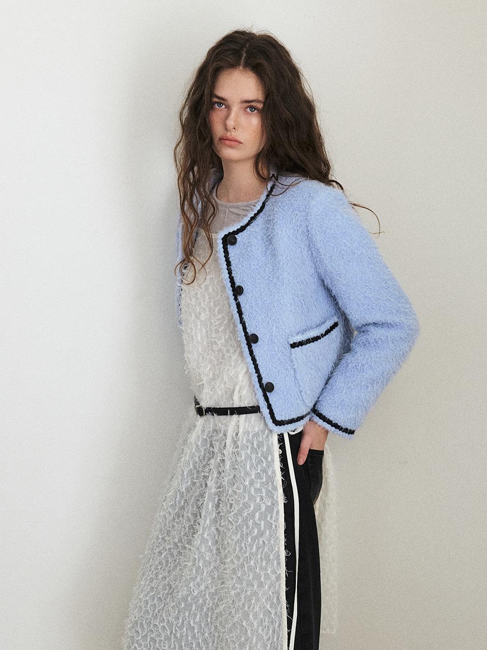 에트몽 Tweed Fur Jacket, Sky Blue