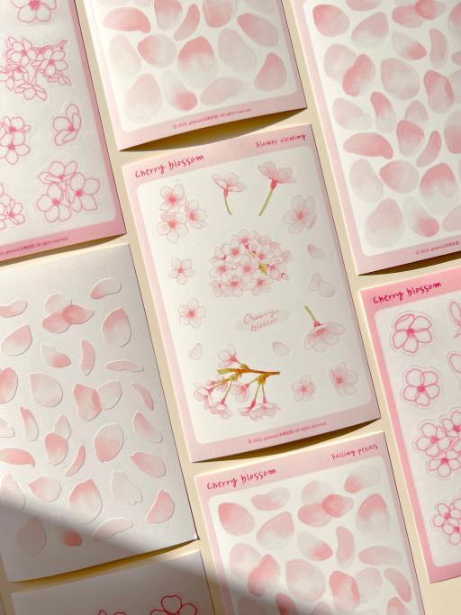 흩날리는 봄, 벚꽃 스티커/일러스트 다꾸 스티커 문구