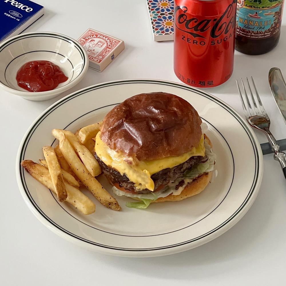 스틸라이트 그린라인 원형 플레이트 5 size 양식 브런치 샐러드 디저트 접시