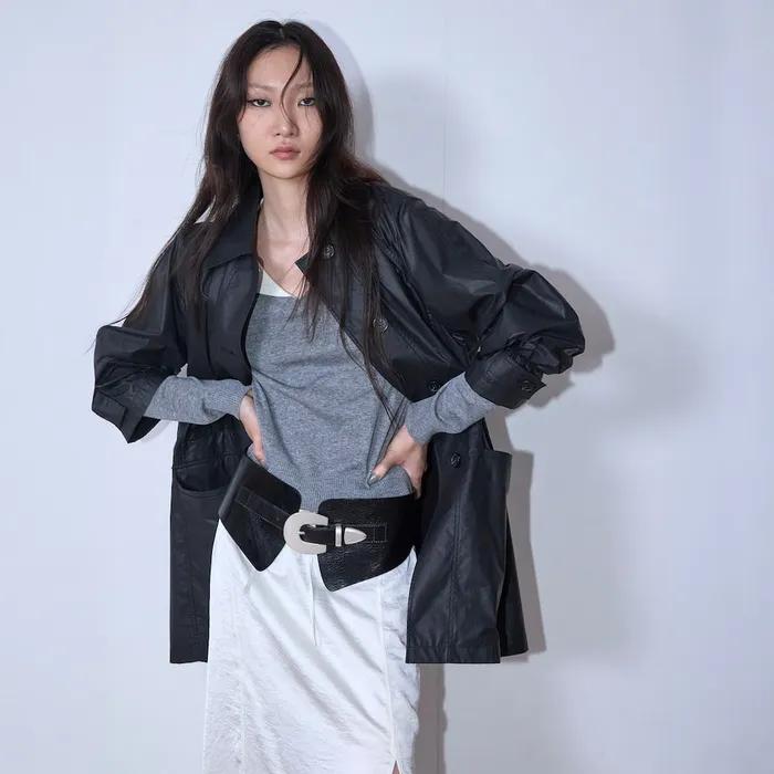 Coated Cotton Mac Trench Coat  Black (KE5830M015)