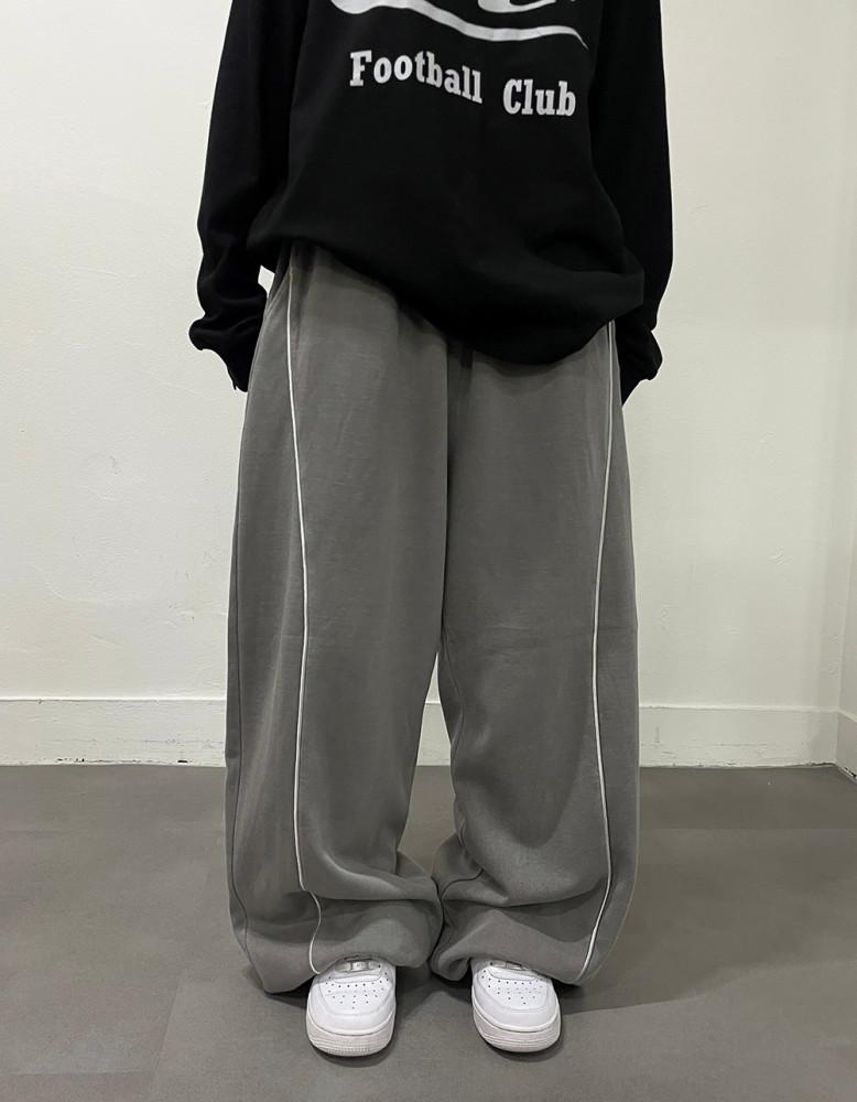 (Unisex) 글리 파이핑 피그먼트 와이드 팬츠 (5color) 남녀공용 트레이닝 팬츠