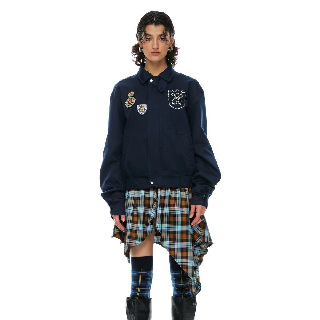 YOSHUYUKI 요슈유키 자켓 네이비 페이크 투피스 탈착 체크 스커트 재킷