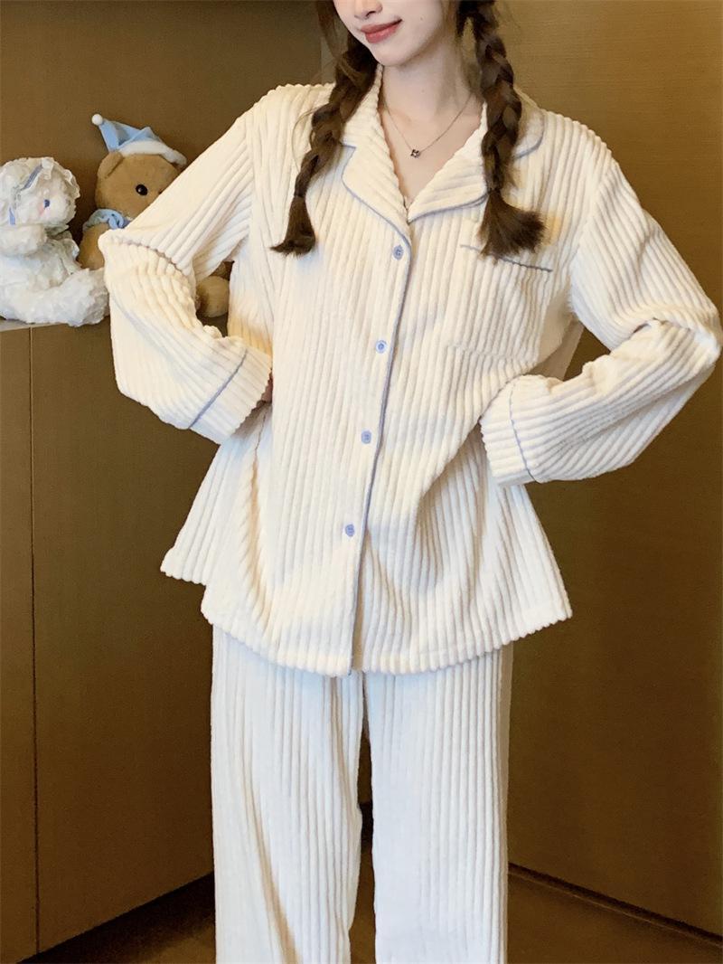 메이크미래프 (누빔잠옷) (아리잠옷세트) 수면잠옷 파자마 여성 빅사이즈 카라 겨울 긴팔 투피스