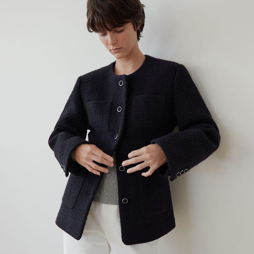 Tweed Wool Half Jacket - Black